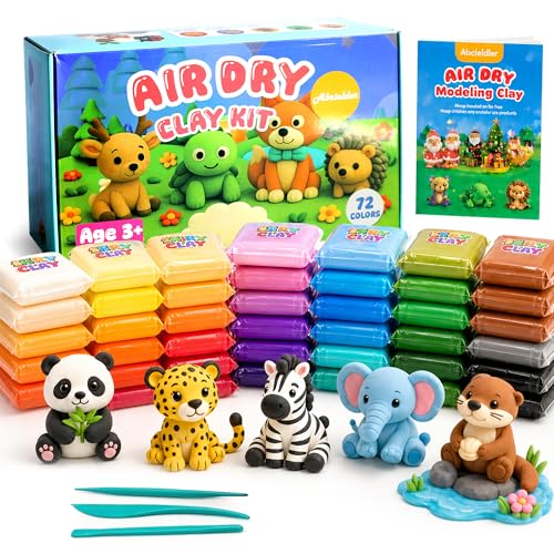 Air Dry Clay for Kids – 72 Colors Soft Modeling Clay Kit, Non-Toxic, DIY Model Art & Crafts Toys with Sculpting Tools, Paintable Craft Kit, Home Party Favors, Birthday Gift for Ages 3+
