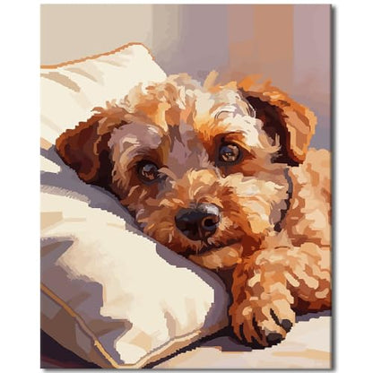 TUMOVO Adult Paint by Number Kits, Heartwarming Dog on Pillow Canvas | Pet DIY Art for Relaxation, Beginner Paint by Numbers Kit for Adults, Fun Craft Hobby, Vibrant Acrylics, 16x20 Inches. - color: Dog