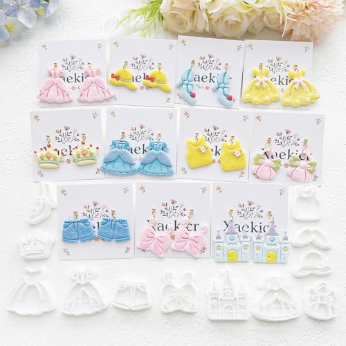 12-Piece Fashion & Castle Theme Clay Cutters Set - Princess Dress, Crown, Shoe & Castle Shape Craft Stencils for DIY Modeling Compound, Polymer Clay Art, and Earring Making Supplies - color: J color