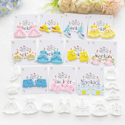 12-Piece Fashion & Castle Theme Clay Cutters Set - Princess Dress, Crown, Shoe & Castle Shape Craft Stencils for DIY Modeling Compound, Polymer Clay Art, and Earring Making Supplies - color: J color