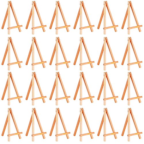 Eboot 24 Pack 6.25 Inch Mini Wood Display Easel Small Easels Wood Artist Tabletop Canvas Stand for Painting Arts Crafts Easels for Painting Arts Crafts Display Card Photo - size: 6.25 Inch