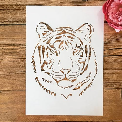 TIAMECH A4 Reusable Tiger Head Stencil for Painting | Wild Animal Tiger Face Layering Template, DIY Wall Art, Wood Furniture, Scrapbook & Crafts (8.3x11.7inch) - style: Tiger Head