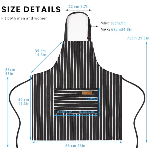 BeLuyi Adjustable Bib Apron with 2 Pockets Chef Cooking Kitchen Restaurant Aprons for Women Men - color: Black Stripes