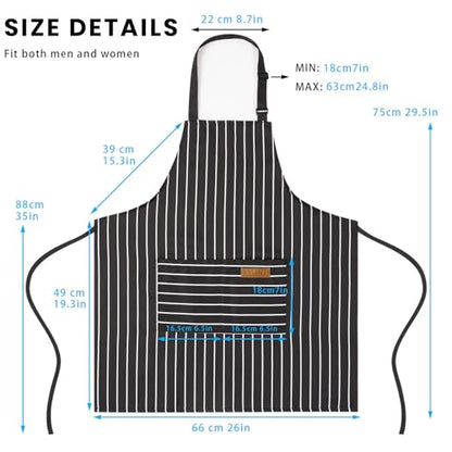 BeLuyi Adjustable Bib Apron with 2 Pockets Chef Cooking Kitchen Restaurant Aprons for Women Men - color: Black Stripes