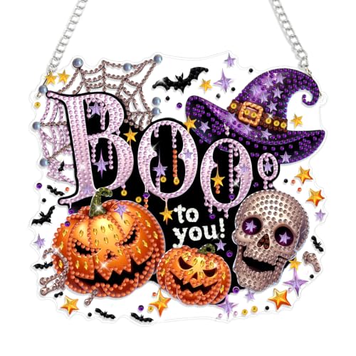 Genius maker Halloween Skull Diamond Art Hanging Ornaments Kits for Adults, Fall Diamond Painting Pendant Kits, DIY Acrylic 5D Special Shaped Crystal Gem Art Painting Ornament for Home Decor 8x8 Inch - color: AS108