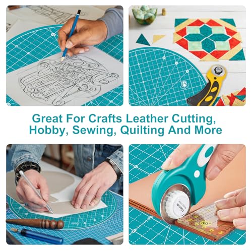 13"x13" Round Rotating Cutting Mat, Self Healing Mat with 360-Degree Rotation & Anti-Slip Base, Sewing Board Cutting Mat Perfect for Fabric Quilting Leather Hobby Project, Turquoise - color: Turquoise, size: 13"L x 13"W
