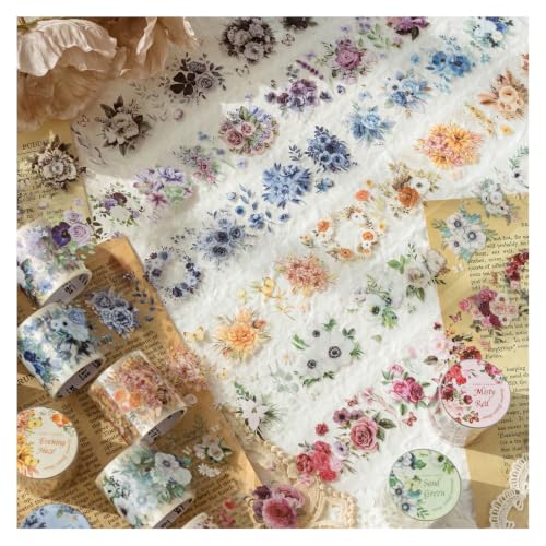 Flowers Tape Stickers for Journaling Supplies,Scrapbook Stickers for DIY - color: Sea