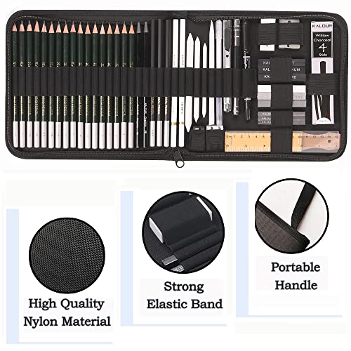 KALOUR 54-Pack Sketch Drawing Pencils Kit with Sketchbook,Include Graphite,Charcoal Pencils and Artists Tools,Pro Art Drawing Supplies for Adults Beginners,ideal for Sketching Shading