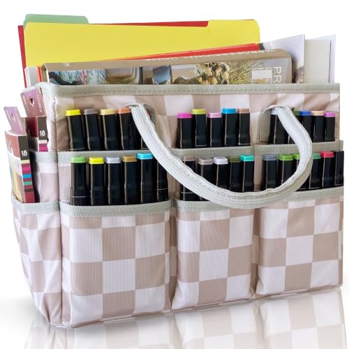 Cupohus Art Organizer Craft Storage Tote Bag with Handles Checkered - color: Checkered