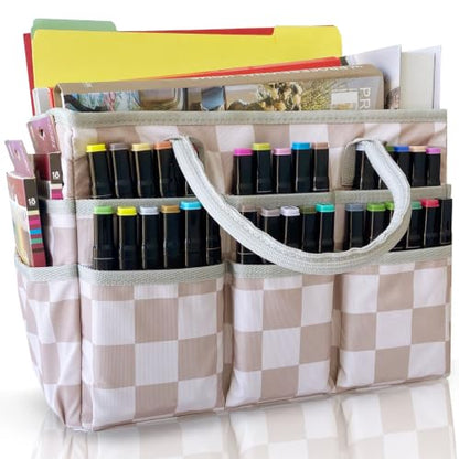 Cupohus Art Organizer Craft Storage Tote Bag with Handles Checkered - color: Checkered
