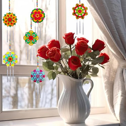 30 Set Mandala Suncatcher Wind Chime Craft Kits, Flower DIY Window Art | Mandala Flower Craft Art Kit decor for Spring Summer seasonal events, home gatherings, celebrations, art projects - style: Mandala Wind Chimes