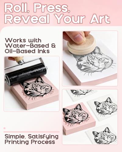 9 Pack Rubber Linoleum Blocks for Printmaking: 2"x2" Square Pink Rubber Stamp Carving Blocks - Soft Linoleum Material for DIY Craft Projects & Handmade Stamps