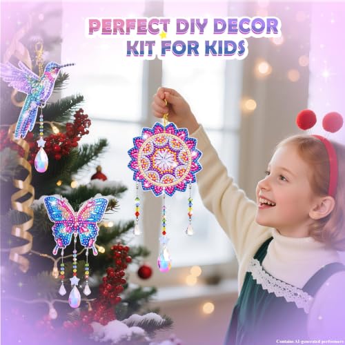 Diamond Art Kits for Kids Ages 8-12, 3 PCS DIY Gem Art Suncatchers for Kids - color: Blue and Pink