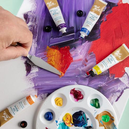 Mont Marte Oil Paint Set Water Mixable 8x18ml, Titanium White,Mid Yellow,Orange,Cadmium Red,Phthalo Green,Cobalt Blue,Ultramarine Violet,Ivory Black