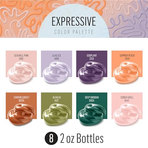 FolkArt Mindful Matte Acrylic Craft Paint Kit, Expressive Colors, 17 Piece Set with 8 Paints, 6 Fine Tip Tops, and 3 Premium Paintbrushes - color: Expressive
