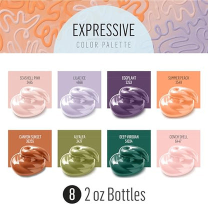 FolkArt Mindful Matte Acrylic Craft Paint Kit, Expressive Colors, 17 Piece Set with 8 Paints, 6 Fine Tip Tops, and 3 Premium Paintbrushes - color: Expressive
