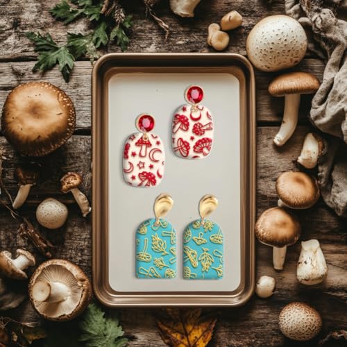 CHGCRAFT 16 Sheets Banana and Apple Clay Texture Mat Mushroom Pattern Polymer Clay Texture Sheets DIY Tools for Pottery Earring Jewelry Making Stamp Engraving Machines, 4x2.6inch - style: Fruits and Plants Series