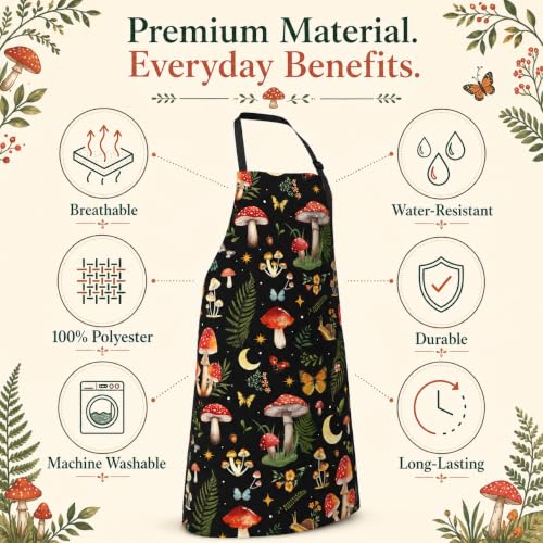 Mushrooms Apron with 2 Pockets Adjustable Stain Resistant Kitchen Cooking Apron for Baking BBQ Grilling Grilling Painting Gardening - color: Mushrooms
