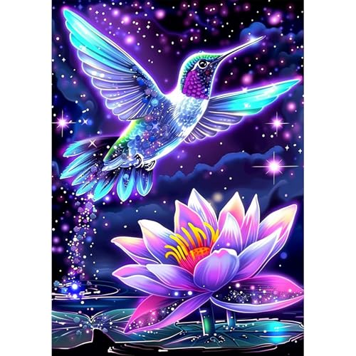 SENQAO Hummingbird Diamond Art Kits for Adults, Lotus Diamond Painting Kit for Beginners, Round 5D DIY Diamond Dots Art, Full Drill Painting Kit Art and Crafts for Adults Home Wall Decor 12x16inch - color: hummingbird - 02