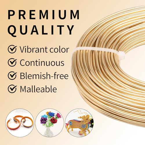 12 Gauge Aluminum Wire 100FT, 2mm Bendable Metal Anodized Aluminum Wire for Sculpting Jewelry Making Crafts Wreath Beading Floral(Tin Gold) - color: Tin Gold