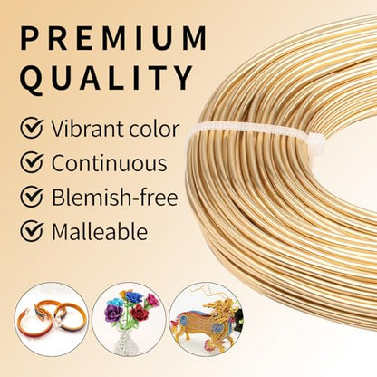 12 Gauge Aluminum Wire 100FT, 2mm Bendable Metal Anodized Aluminum Wire for Sculpting Jewelry Making Crafts Wreath Beading Floral(Tin Gold) - color: Tin Gold
