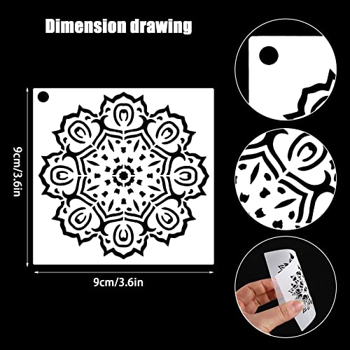 56 Pcs Mandala Stencils, 3.6 x 3.6 Inch Reusable Painting Templates | Pet Material, Smooth Edges, Reusable Mandala Designs, Washable, for Wood, Rock, Fabric, Walls, Window, Cards and Drawing - style: Small Mandala Stencils