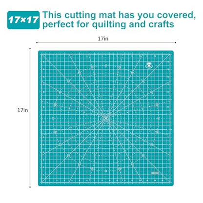 Headley Tools 17"x17" Rotating Cutting Mat, Self Healing Mat with 360-Degree Rotation & Anti-Slip Base, Sewing Board Cutting Mat Perfect for Fabric Quilting Leather Hobby Project, Turquoise - color: Turquoise, size: 17"L x 17"W