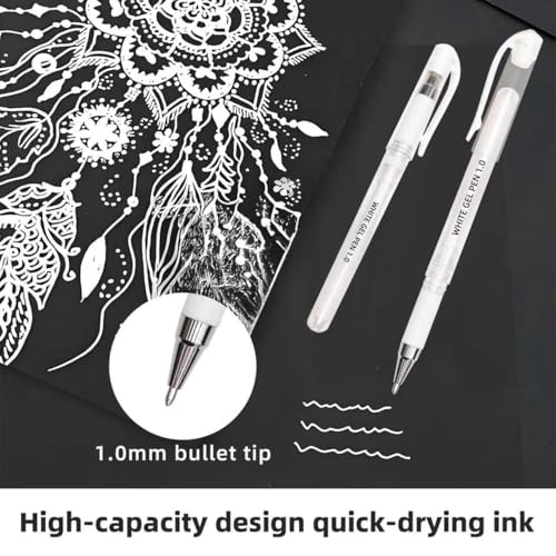 White Gel Pen Set, 1.0mm Opaque Ink, White Ink Pens | for Black Paper, Drawing, Sketching, Journaling, Card Making, Art Supplies, 3 Pack - color: White