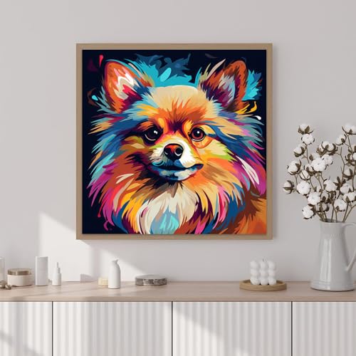 Artunion Framed Paint by Numbers Kit for Adults Beginners & Kids Ages 8-12,Pomeranian Paint by Number with Frame,Dog Animal Paint by Numbers Kit on Canvas 10 * 10 Inch Without Easel - color: ZXT-380-F
