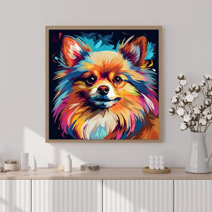 Artunion Framed Paint by Numbers Kit for Adults Beginners & Kids Ages 8-12,Pomeranian Paint by Number with Frame,Dog Animal Paint by Numbers Kit on Canvas 10 * 10 Inch Without Easel - color: ZXT-380-F