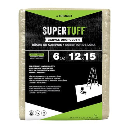 Trimaco SuperTuff 6 oz thick Utility Weight Canvas Drop Cloth, 12-feet x 15-feet - size: 12-feet x 15-feet