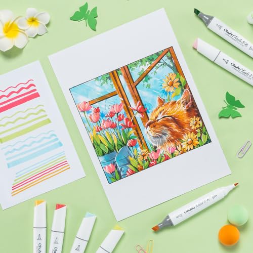 Ohuhu Alcohol Markers Mini Brush& Slim Borad 60 Colors for Adults Coloring | Dual Tips Art Marker Set for Artists Beginners Drawing Illustration, Landscape-tone Alcohol-based Refillable Ink, Kaala B - color: 60 Landscape Colors + 1 Colorless Blender