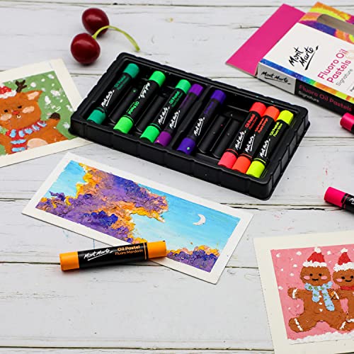 Mont Marte Fluoro Oil Pastels Signature 12pc, 12 Assorted Colors, Vibrant Oil Pastel Set, Great Blending and Layering, Ideal for Art, Craft, Coloring and Sketching - color: Fluoro, size: 12 Count (Pack of 1)