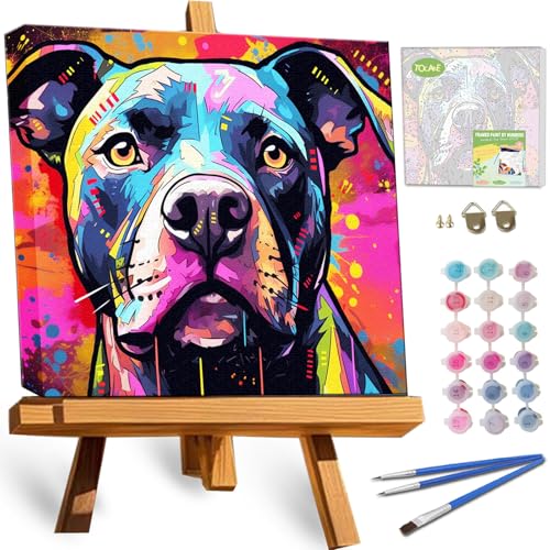 TOCARE Framed Paint by Numbers Kit for Adults Beginners & Kids Ages 8-12,12x12inch Pitbull Dog Paint by Number with Frame,Easy Dog Paint by Numbers Framed Canvas (Without Easel) - color: TC-F-291