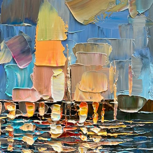 Art Hand-Painted Abstract Landscape Oil Painting Sea Landscape Modern Abstract Art Home Wall Decoration 40x28 Inches - color: Yi042