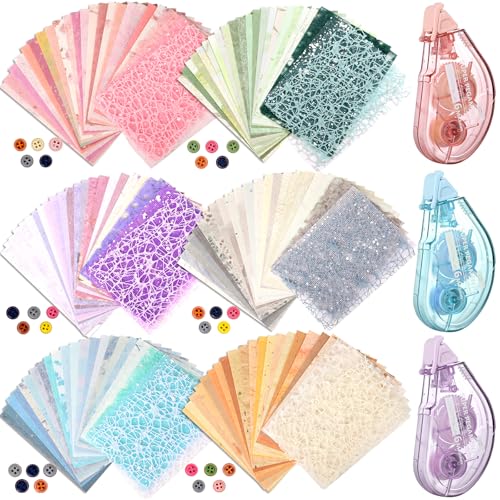 156 Sheets Textured Scrapbook Paper and Mesh Fabric Assorted Set, Sublaga 6 Pack Mixed Special Paper for Scrapbooking Planner Bullet Junk Journal Supplies 5.5x4 Inch