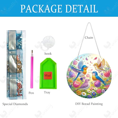 Yunzlly DIY Hanging Diamond Art Pendant Kit, Special Crystal Christmas Diamonds Painting Ornament Kit for Adults, 9.8x9.8inch Acrylic Board Gem Painting Box Kit (Birds) - color: Birds