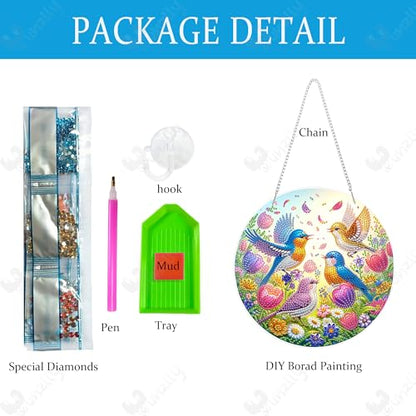 Yunzlly DIY Hanging Diamond Art Pendant Kit, Special Crystal Christmas Diamonds Painting Ornament Kit for Adults, 9.8x9.8inch Acrylic Board Gem Painting Box Kit (Birds) - color: Birds