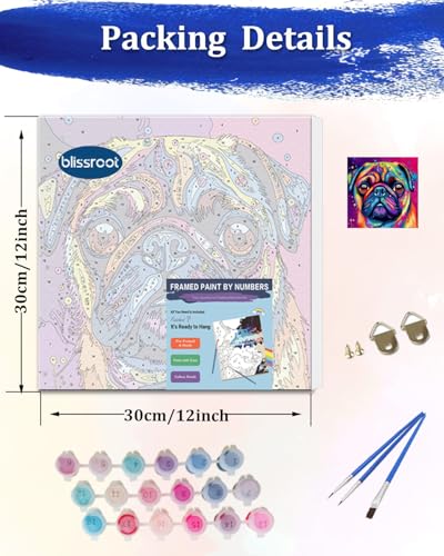 Blissroot Framed Paint by Numbers Kit for Adults Beginner&Kids Ages 8-12, 12x12inch Pitbull Dog Paint by Numbers with Frame, Large Dogs Paint by Number Framed Canvas (Without Easel) - color: BR022F, size: 12"x12"