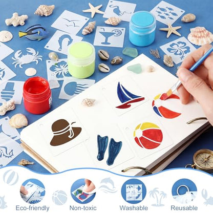 Fainne 100 Pcs 1.5 Inch Hawaii Theme Small Stencils for Crafts | Reusable Painting Stencils for Wood Wall Card Making Scrapbooking Journaling, Portable Craft Templates - style: Hawaii