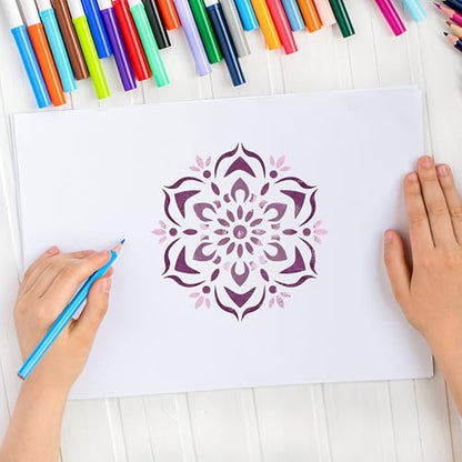NAKLEO Painting Stencils for Kids, 8 Pcs Set 6x6” Mandals Rangoli, Children Creative Drawing Templates Plastic and Reusable, DIY Decoration Arts and Crafts, Paper Wall Wood Fabric | Creative Drawing Stencils, Plastic Reusable Painting Stencil DIY Crafts,