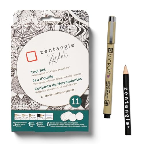 SAKURA #50113 Zentangle 11 Pc Set w/Zendala Round WhiteTiles (4-5/8"" in Diameter), white - size: 1 Count (Pack of 11)