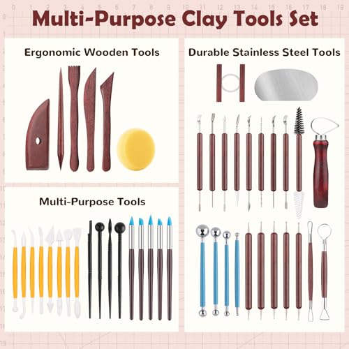 48PCS Pottery Tools Kit for Sculpting, Clay Carving Tools, Ceramic Tools for Polymer Clay, Modeling, Trimming, Molding, Shaping, Pottery Kiln, Arts Crafts Supplies, Adults, Students, Beginners, Pros - color: 48PCS