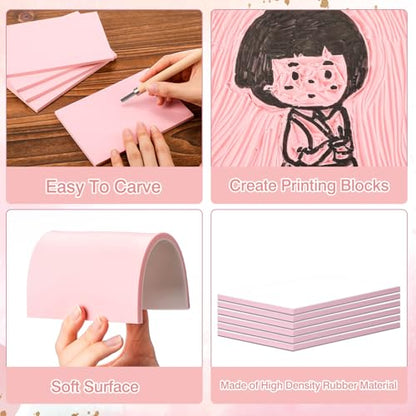 Frienda 30 Pcs 4" x 6" Rubber Linoleum Block for Printmaking,White Pink - color: White Pink