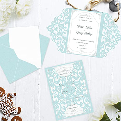 24 Sheets Blue Shimmer Cardstock 8.5 x 11 Metallic Paper | Goefun 80lb Card Stock Printer Paper for Invitations, Weddings, Parties, Showers - color: arctic blue