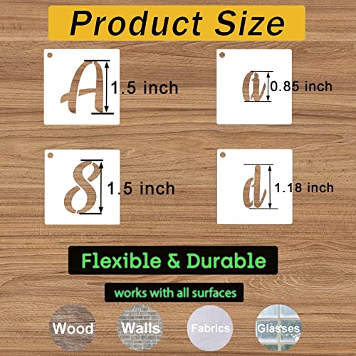 1.5 Inch Letter Stencils for Painting on Wood, 62 Pcs Calligraphy Alphabet and Number Stencil, Reusable Plastic Art Craft Cursive Lettering Templates Upper and Lowercase - size: 1.5 Inch
