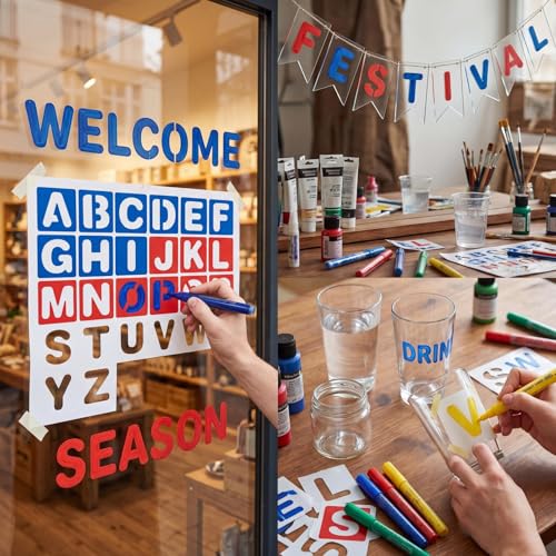 TecUnite 26 Pcs Alphabet Letter Stencils Plastic,3 X 3 Inches | A-Z Templates, Painting and Learning Tools, Reusable in Classrooms, Bulletin Boards, DIY Crafts, Signs, School Projects - size: 3 x 3 Inches