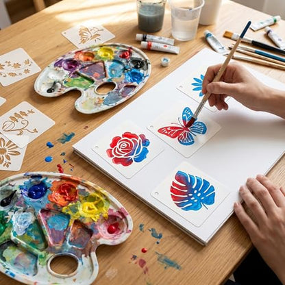 3 Inch Botanical Stencils for Painting - 80 Pcs Reusable Nature Craft Templates with Floral, Butterfly & Bird Motifs for DIY Home Decor, Wood Signs, Wall Art&Classroom Projects (3inch) - size: 3inch
