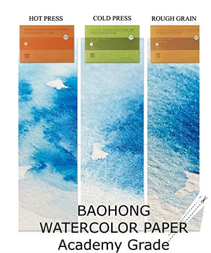 BAOHONG Academy Grade Watercolor Block, 100% Cotton, Acid-Free, 140LB/300GSM, Cold Press Textured, 20 Sheets per Block (2 of Cold Press 10.2"x7" Block) - size: Cold Press 10.2" x 7" (2 Blocks)