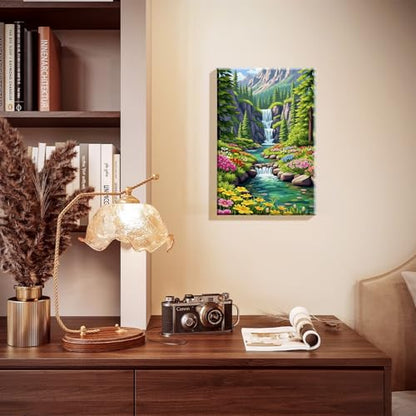 JOOZ Landscape Paint by Numbers Kit for Adults with Frame, 8x12 Inch - color: Mountain Waterfall 081